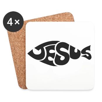 Jesus Schriftzug Logo Shirt - Untersetzer (4er-Set) - Weiß - Vorne