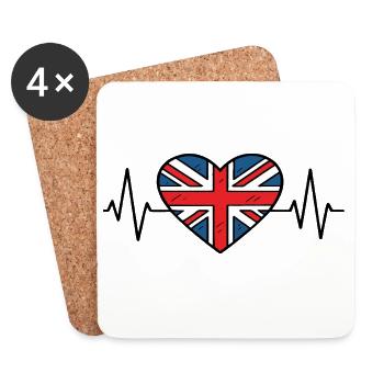 Royaume-Uni Heartbeat Line Drapeau Love Design - Dessous de verre (lot de 4) - blanc - Devant