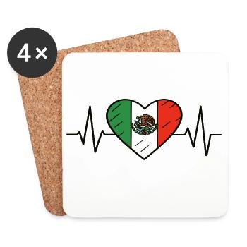 Drapeau du Mexique Heartbeat Line Design de la fierté mexicaine - Dessous de verre (lot de 4) - blanc - Devant