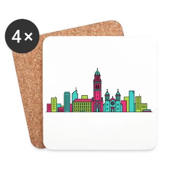 Charleroi City Skyline Glockentürm: Moderne Linienzeichnung - Untersetzer (4er-Set) - Weiß - Vorne
