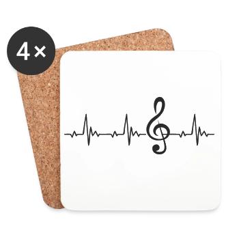 Clef Treble Clef Heartbeat Pulse ECG - Coasters (set of 4) - white - Front