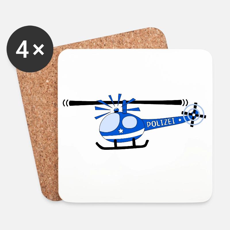 Hubschrauber Polizei Kinder - Untersetzer (4er-Set) - Weiß