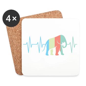 Couleurs colorées éléphant éléphant coeur symbole de battement de cœur - Dessous de verre (lot de 4) - blanc - Devant