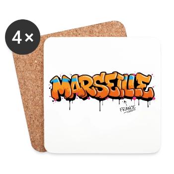 Lettrage graffiti de Marseille avec éclaboussures - Dessous de verre (lot de 4) - blanc - Devant