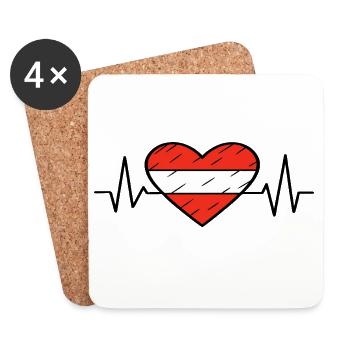 Austria Flag Heartbeat Line Austrian Pride Design - Coasters (set of 4) - white - Front