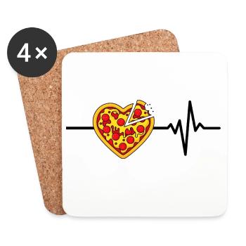 Pizza Is My Life, Heartbeat, Foodie, Love - Coasters (set of 4) - white - Front