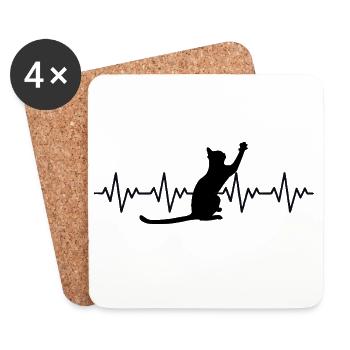 Katze EKG Herzfrequenz Herzschlag - Untersetzer (4er-Set) - Weiß - Vorne