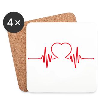 Heartbeat Heart Line Design - Coasters (set of 4) - white - Front