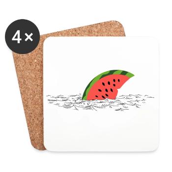 Melon Fin – Un requin mignon en route - Dessous de verre (lot de 4) - blanc - Devant