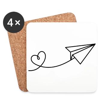 Avion en papier papier aviateur coeur voyage vacances - Dessous de verre (lot de 4) - blanc - Devant