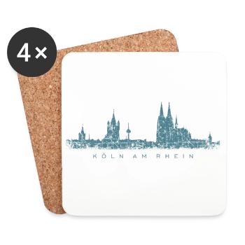 Köln am Rhein Kölner Skyline (Vintage Blau) - Untersetzer (4er-Set) - Weiß - Vorne