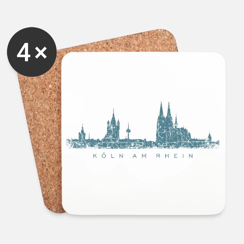 Köln am Rhein Kölner Skyline (Vintage Blau) - Untersetzer (4er-Set) - Weiß