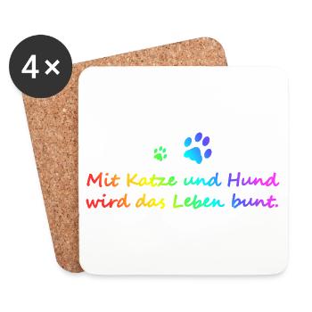 Chat et chien disant - Dessous de verre (lot de 4) - blanc - Devant