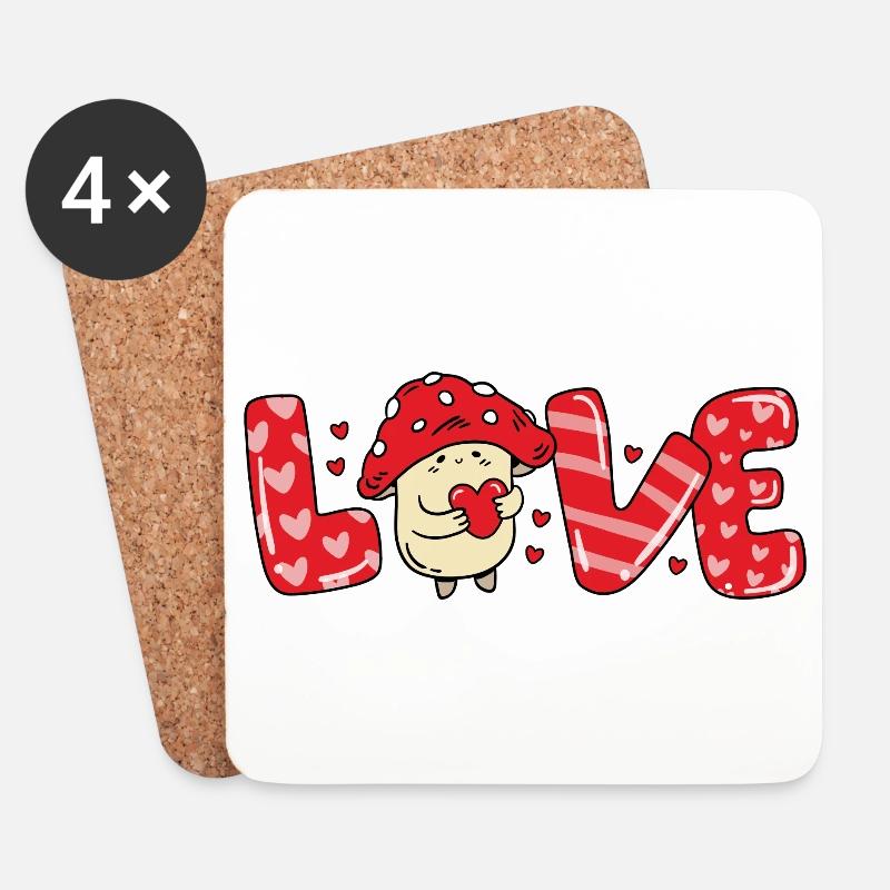 Verliebter Pilz Herz Liebe Love Paare Valentinstag - Untersetzer (4er-Set) - Weiß