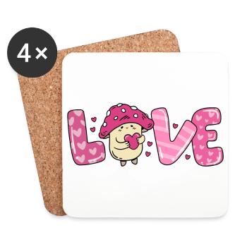 Mushroom in love heart couples valentine's day - Coasters (set of 4) - white - Front