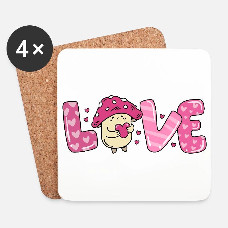 Verliebter Pilz Love Herz Paare Liebe Valentinstag - Untersetzer (4er-Set) - Weiß