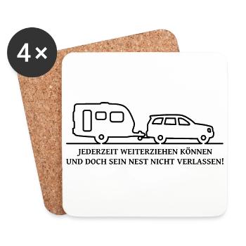Wohnwagengespann mit Spruch - Car + Caravan - Untersetzer (4er-Set) - Weiß - Vorne