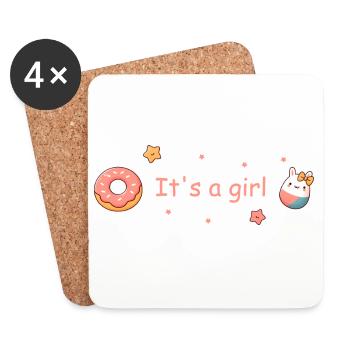 It's a Girl Babyparty Donut Häschen Süß - Untersetzer (4er-Set) - Weiß - Vorne