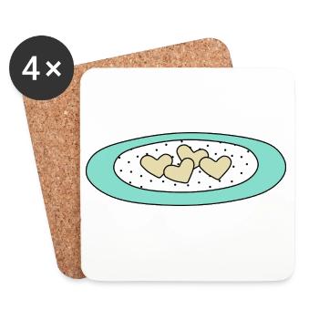 Biscuits cœur sur une assiette à pois - Dessous de verre (lot de 4) - blanc - Devant