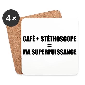Café + stéthoscope = ma superpuissance - Dessous de verre (lot de 4) - blanc - Devant