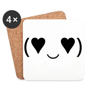 Émotique amoureuse (♥‿♥) Yeux en cœur Kaomoji - Dessous de verre (lot de 4) - blanc - Devant