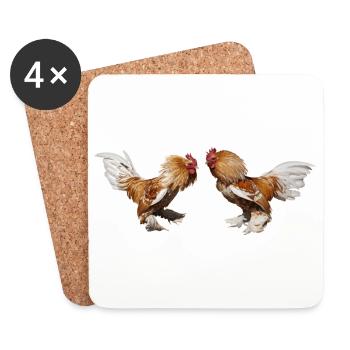 Two Cochin quarrelcocks at the chicken farm - Coasters (set of 4) - white - Front