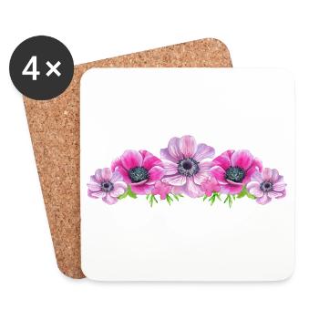 Anemone Flowers Flower Pink Butterfly Florist - Coasters (set of 4) - white - Front