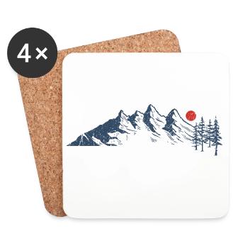 Scène de montagne majestueuse avec soleil rouge - Dessous de verre (lot de 4) - blanc - Devant