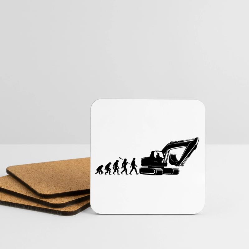 Evolution - driving an excavator - construction site, construction worker Coasters (set of 4)