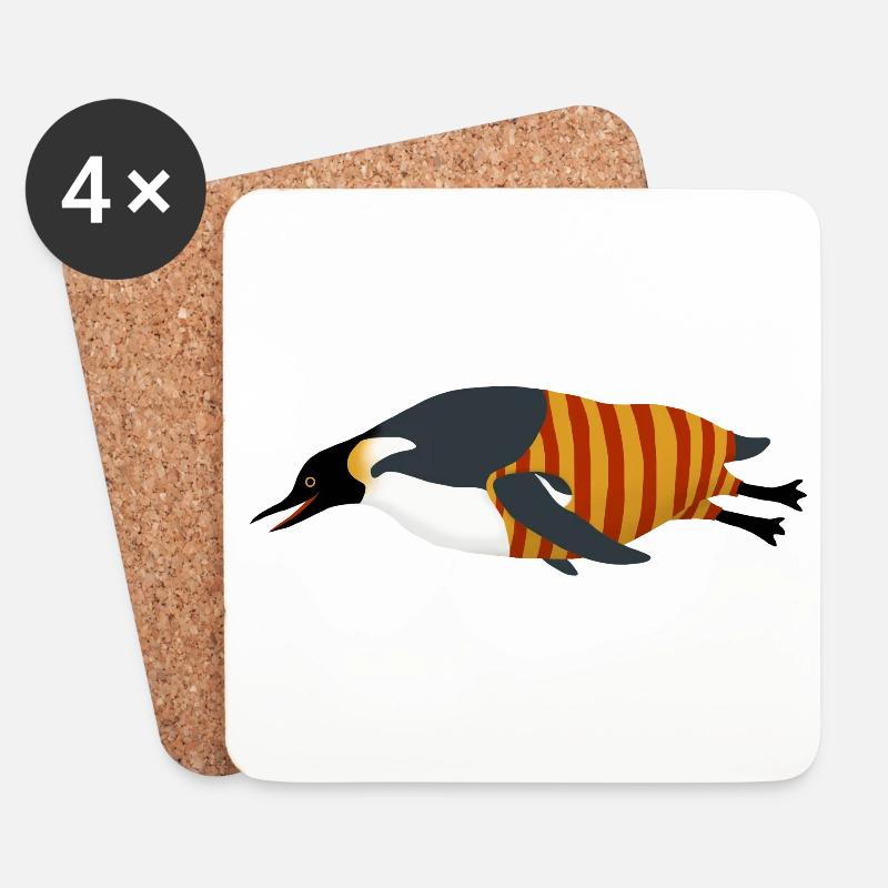 Pinguin taucht (Badeanzug rot gelb) - Untersetzer (4er-Set) - Weiß