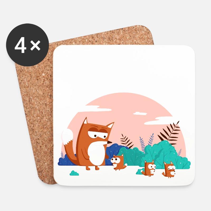 Fuchsfamilie - Untersetzer (4er-Set) - Weiß