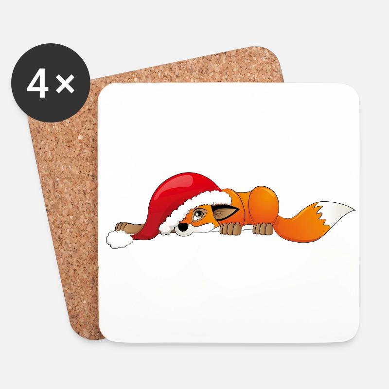 Fuchs mit Weihnachtsmütze - Untersetzer (4er-Set) - Weiß