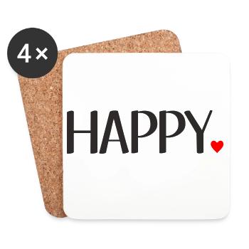 Happy Schriftzug mit rotem Herz – Positives Textde - Untersetzer (4er-Set) - Weiß - Vorne