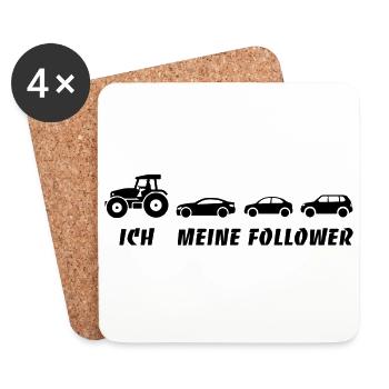 Ich und meine Follower - Traktor - Stau - Untersetzer (4er-Set) - Weiß - Vorne