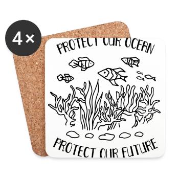 Protège Notre Océan Plastique Pollution - Dessous de verre (lot de 4) - blanc - Devant