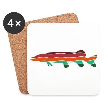 Hecht Fisch Angeln Raubfisch Silhouette Retro See - Untersetzer (4er-Set) - Weiß - Vorne