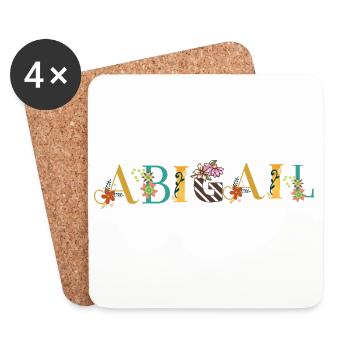 ABIGAIL Namenskunst mit Blumen gestickt - Untersetzer (4er-Set) - Weiß - Vorne