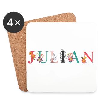 Art du nom JULIAN avec des fleurs brodées - Dessous de verre (lot de 4) - blanc - Devant