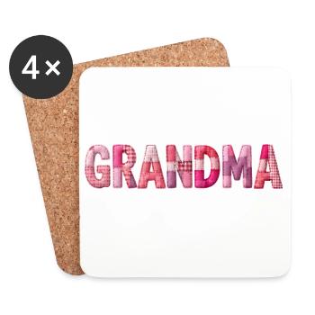 Grandmother Pink Plaid Letters Patchwork - Coasters (set of 4) - white - Front