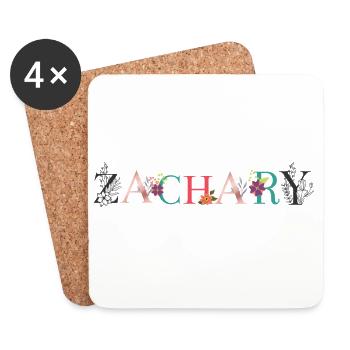 ZACHARY Name Art With Flowers Embroidered - Coasters (set of 4) - white - Front