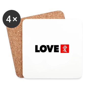 LOVE with Japanese kanji in black and red - Coasters (set of 4) - white - Front