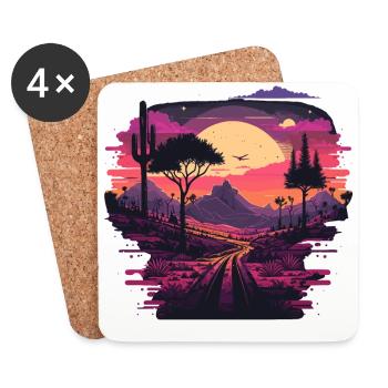 Rétro Coucher de soleil - Dessous de verre (lot de 4) - blanc - Devant