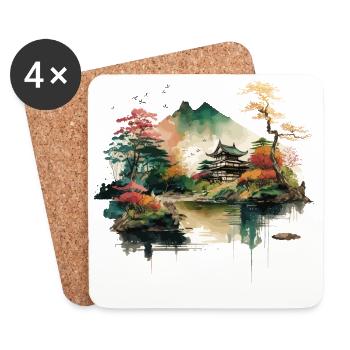 Japanese House at Lake - Coasters (set of 4) - white - Front