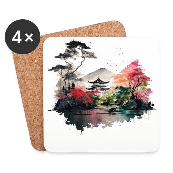 Japanese Watercolor illustration - Coasters (set of 4) - white - Front