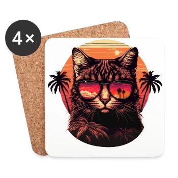 80er Jahre Style Cat Illustration - Untersetzer (4er-Set) - Weiß - Vorne