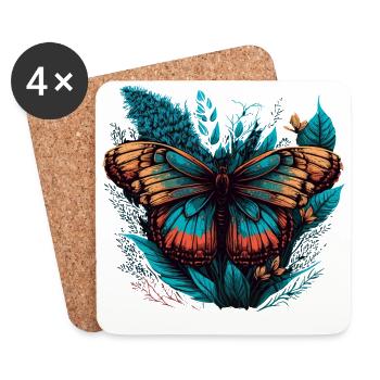 Papillon parmi les plantes - Dessous de verre (lot de 4) - blanc - Devant