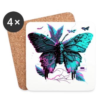 Schmetterling Neon Symphonie - Untersetzer (4er-Set) - Weiß - Vorne