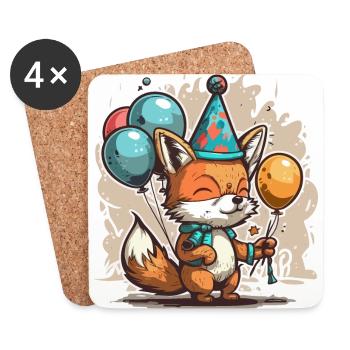 Playful Celebration: Fox with Balloons - Coasters (set of 4) - white - Front