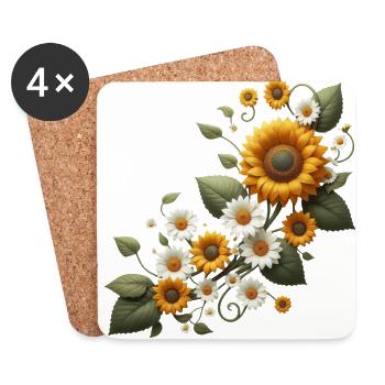 Sonnenblumenranke Margeriten Sonnenblume floral - Untersetzer (4er-Set) - Weiß - Vorne
