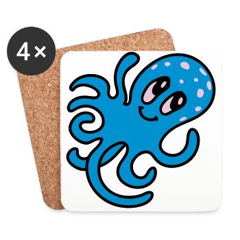 Krake - Tintenfisch 3 - Untersetzer (4er-Set) - Weiß - Vorne